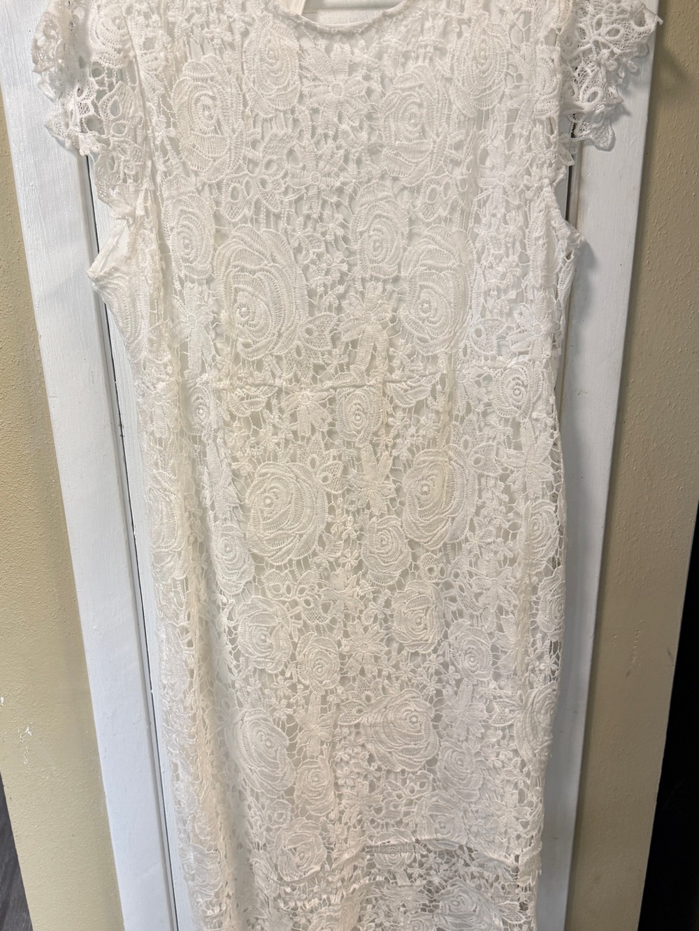 White Lace Sheath Dress - Elegant Floral Crochet  size 2XL by SHEIN midi length